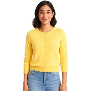 Talbots Charming Cardigan Pima Cotton Daffodil Yellow Petite PL NWT